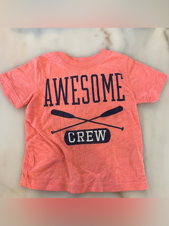 Carter's Other - Carter's Coral Tee with Navy 'AWESOME CREW' Graphic